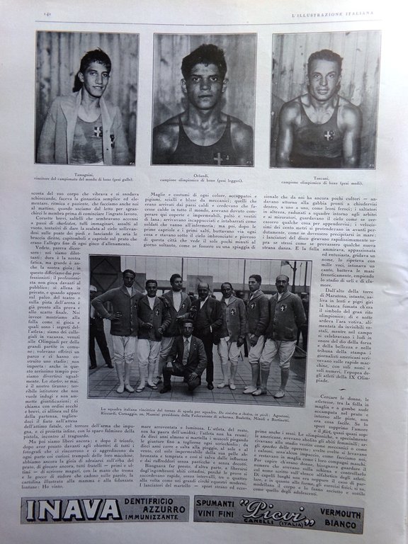 L'Illustrazione Italiana 26 Agosto 1928 Del Prete Olimpiadi di Amsterdam …