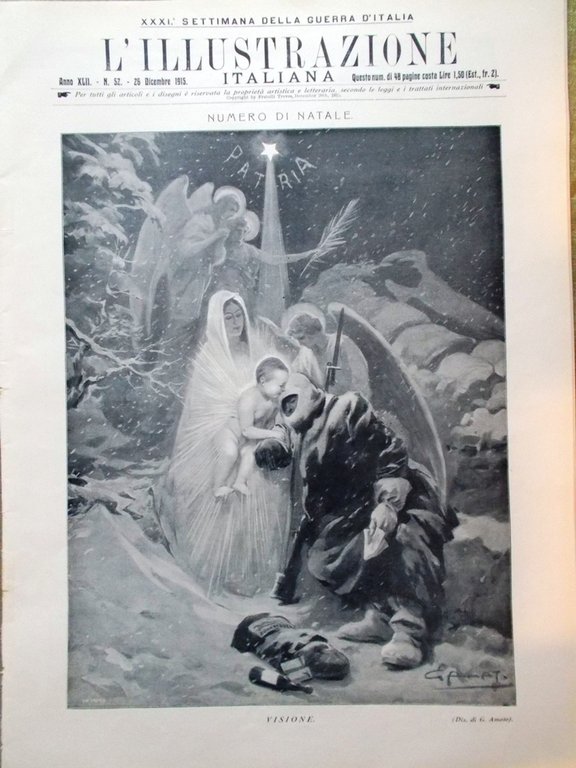 L'illustrazione Italiana 26 Dicembre 1915 WW1 Natale Attesa Trieste Corsia …