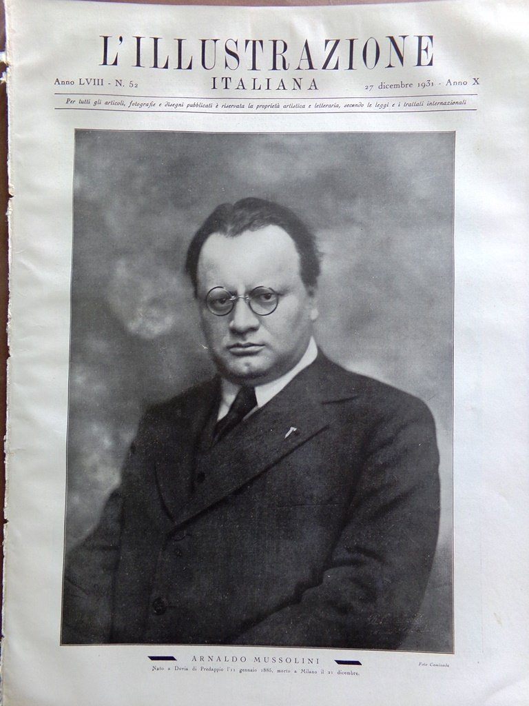 L'illustrazione Italiana 27 Dicembre 1931 Arnaldo Mussolini Gandhi Athena Lindia