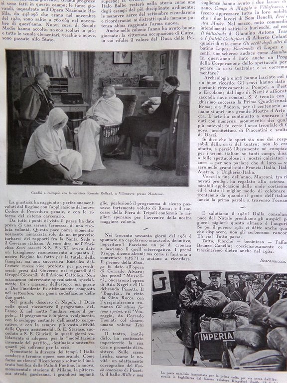 L'illustrazione Italiana 27 Dicembre 1931 Arnaldo Mussolini Gandhi Athena Lindia