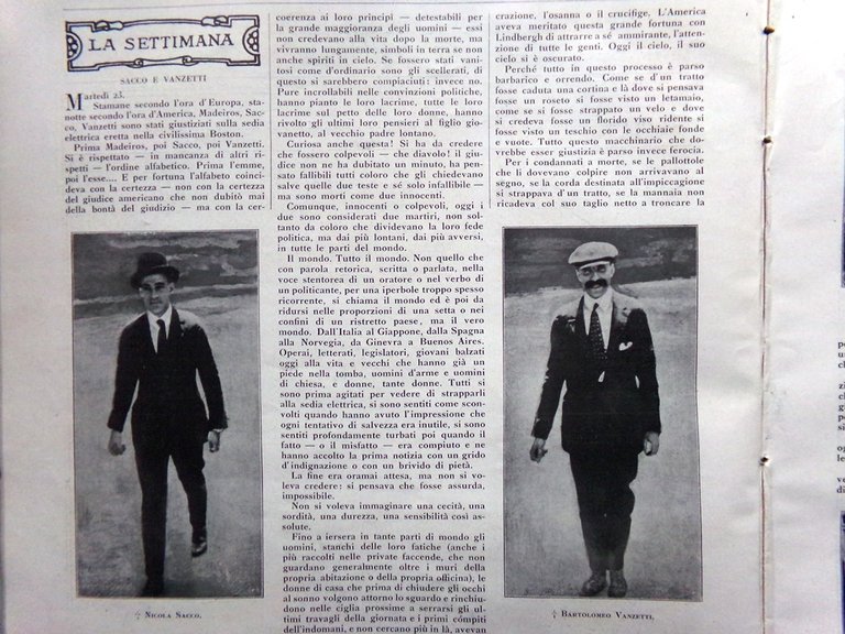 L'Illustrazione Italiana 28 Agosto 1927 Sacco Vanzetti San Rocco Cirenaica …