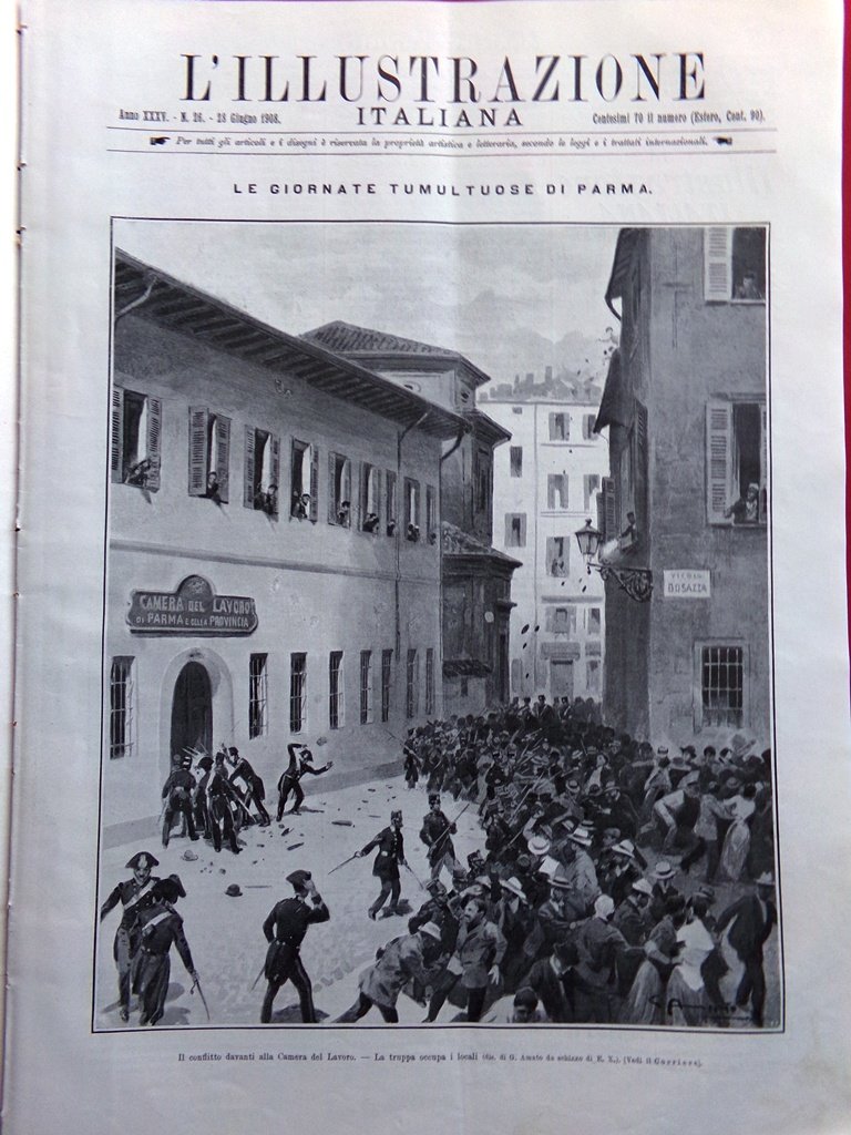 L'Illustrazione Italiana 28 Giugno 1908 Tumulti di Parma Cavalieri Arte … | Immagine principale