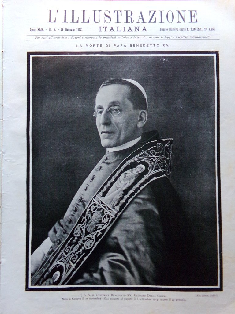L'Illustrazione Italiana 29 Gennaio 1922 Morte Papa Benedetto XV Cardinali … | Immagine principale