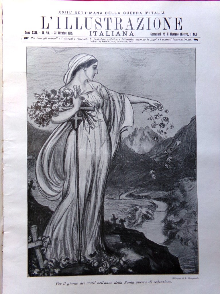 L'illustrazione Italiana 31 Ottobre 1915 WW1 Edith Cavell Raggi Tolmino …