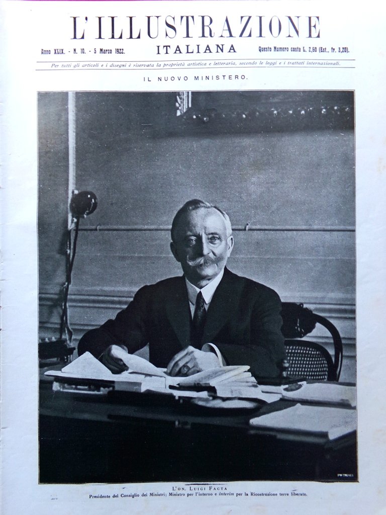 L'Illustrazione Italiana 5 Marzo 1922 Facta Ruggeri Laurenti Washington Calcio | Immagine principale