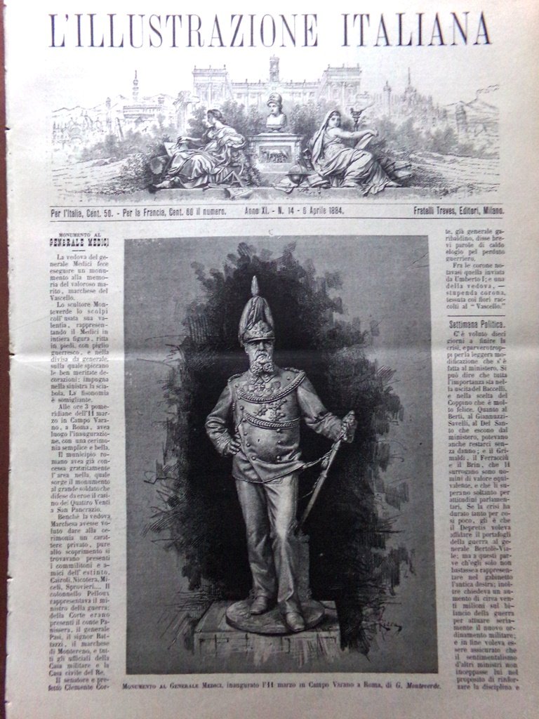 L'Illustrazione Italiana 6 Aprile 1884 Monumento Vittorio Emanuele Roma Brazzà