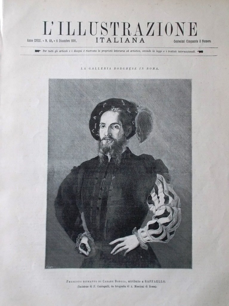 L'Illustrazione Italiana 6 Dicembre 1891 Galleria Borghese Roma Raffaello Venere