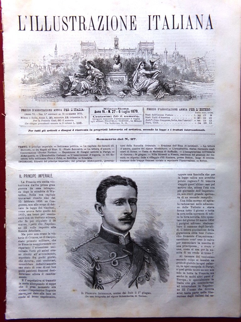 L'Illustrazione Italiana 6 Luglio 1879 Gesuiti Rivolta in Algeria Eruzione … | Immagine principale