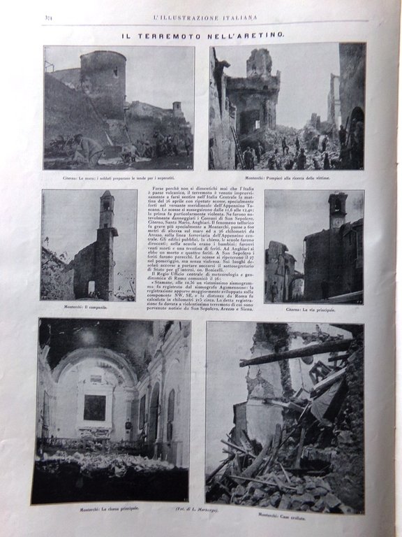 L'Illustrazione Italiana 6 Maggio 1917 WW1 Terremoto Citerna Monterchi Cristallo