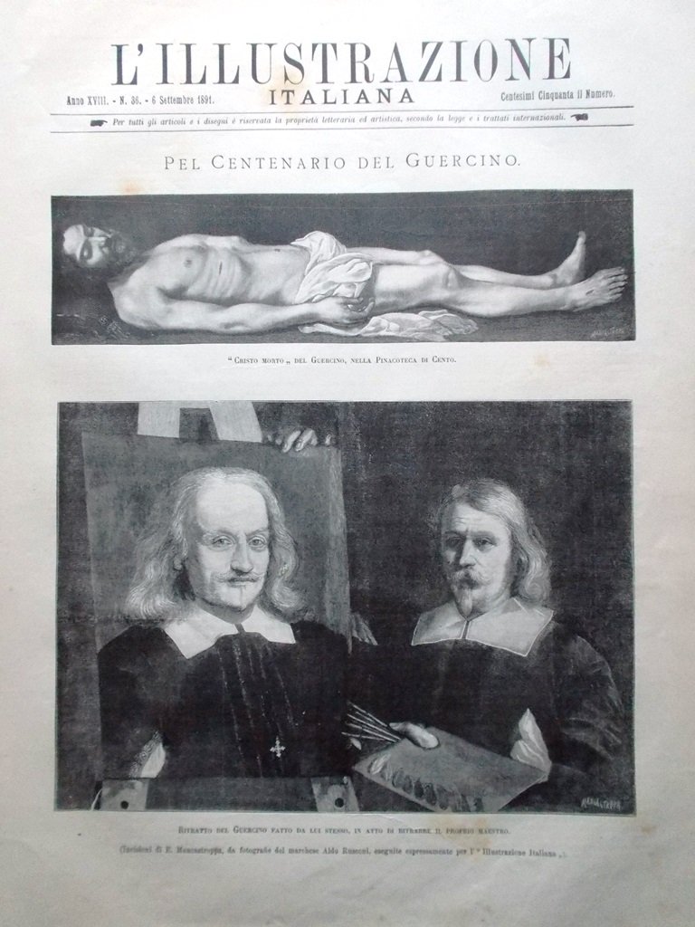 L'Illustrazione Italiana 6 Settembre 1891 Centenario Guercino Cento Sylva Praga