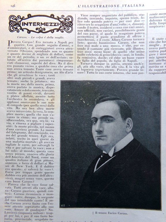 L'Illustrazione Italiana 7 Agosto 1921 Morte Enrico Caruso Martini Firenze … | Immagine Gallery 4