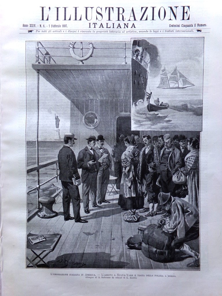 L'illustrazione Italiana 7 Febbraio 1897 Emigrazione Rossetti Bombay Agordat Usa