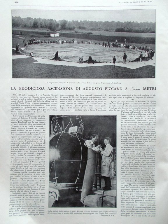 L'illustrazione Italiana 7 Giugno 1931 Piccard Morgagni Pedrocchi Padova Genova