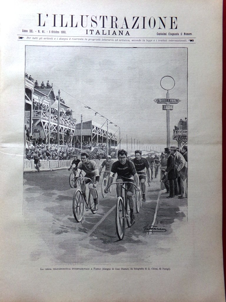 L'Illustrazione Italiana 8 Ottobre 1893 Ciclismo Parigi Tenerife Casentino Keren