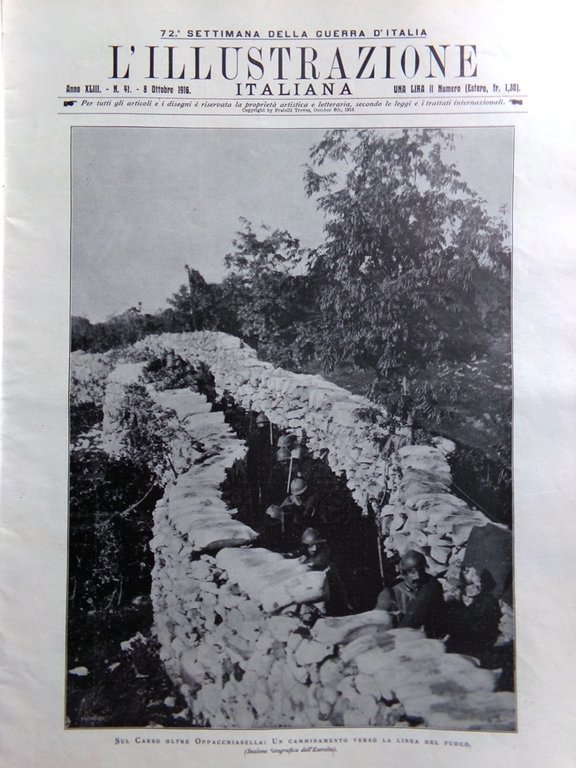 L'illustrazione Italiana 8 Ottobre 1916 WW1 Leda D'Annunzio Gorizia Barzini …