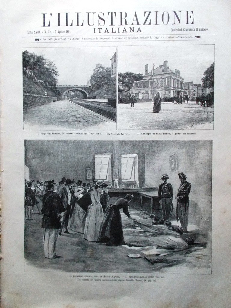 L'Illustrazione Italiana 9 Agosto 1891 Disastro Saint-Mandé Mameli Gioia Manlio