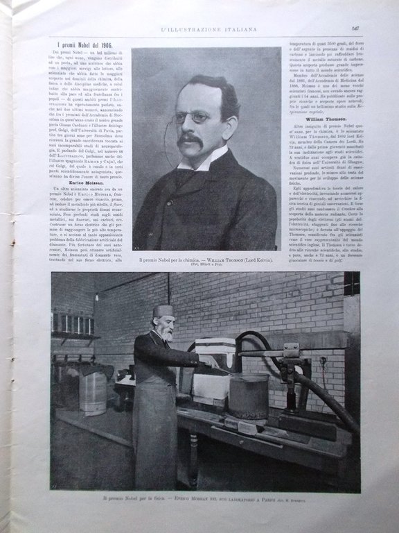L'Illustrazione Italiana 9 Dicembre 1906 Nobel Lord Kelvin Moissan Ordine …