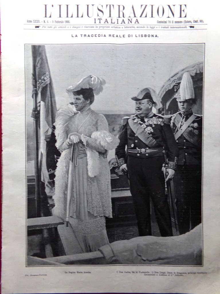 L'Illustrazione Italiana 9 Febbraio 1908 Regicidio di Lisbona Carlos Monti … | Immagine principale