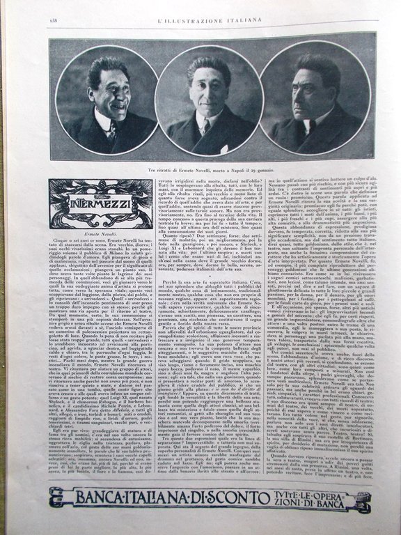 L'Illustrazione Italiana 9 Febbraio 1919 Morte Ermete Novelli Pirandello Senussi