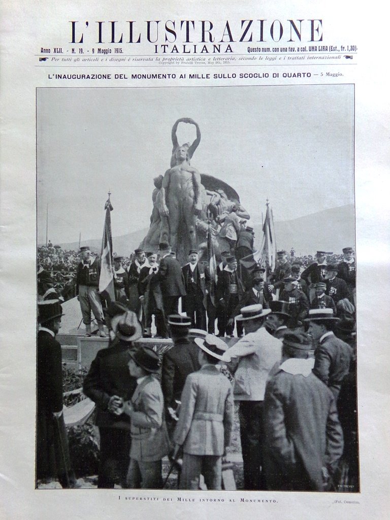 L'illustrazione Italiana 9 Maggio 1915 WW1 Monumento Mille a Quarto …