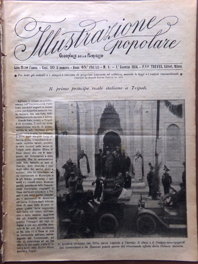 L'Illustrazione Popolare 1 Gennaio 1914 Prelati Goratti Galileo Principe Tripoli