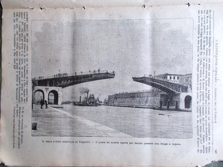 L'illustrazione Popolare 1 Settembre 1889 Monaciello Percoto Ponte Taranto Arti