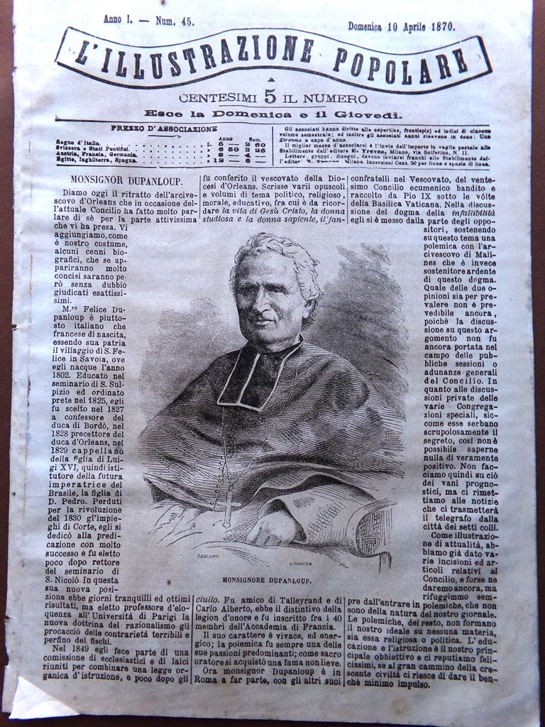 L'illustrazione Popolare 10 Aprile 1870 Battaglie Navali Lago di Nemi …