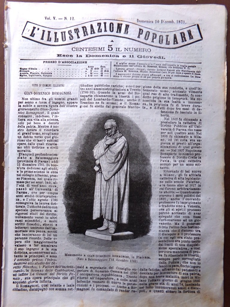 L'Illustrazione Popolare 10 Dicembre 1871 Romagnosi Vaudeville Pouyer-Quertier