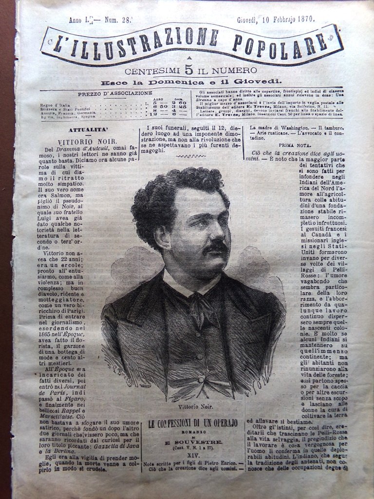 L'illustrazione Popolare 10 Febbraio 1870 Morte Victor Noir Pierre Diamante …