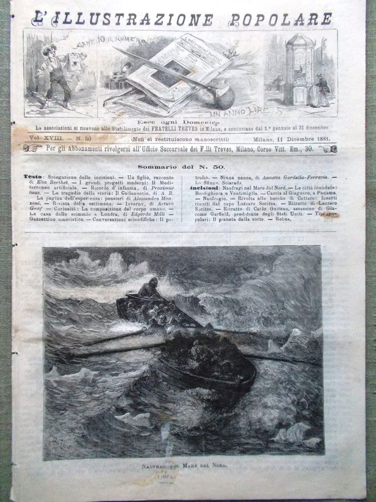 L'illustrazione Popolare 11 Dicembre 1881 Bordighera Ventimiglia Guiteau Cattaro