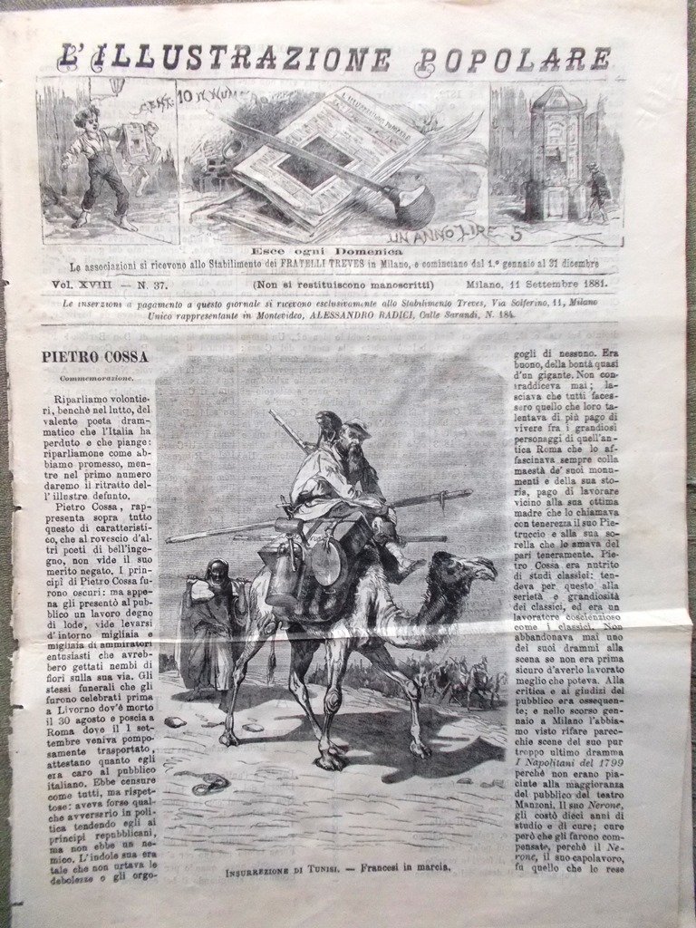 L'illustrazione Popolare 11 Settembre 1881 Pietro Cossa Tunisi Animali a …