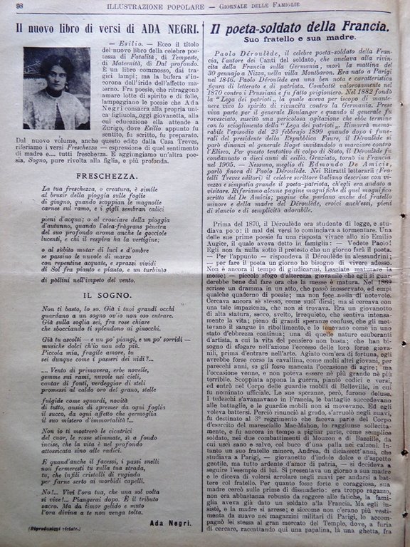 L'Illustrazione Popolare 12 Febbraio 1914 Negri Deroulede Interpreti D'Annunzio