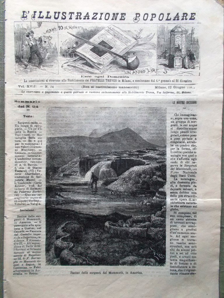 L'illustrazione Popolare 12 Giugno 1881 Sorgenti Mammuth Quebec Segon Barrili