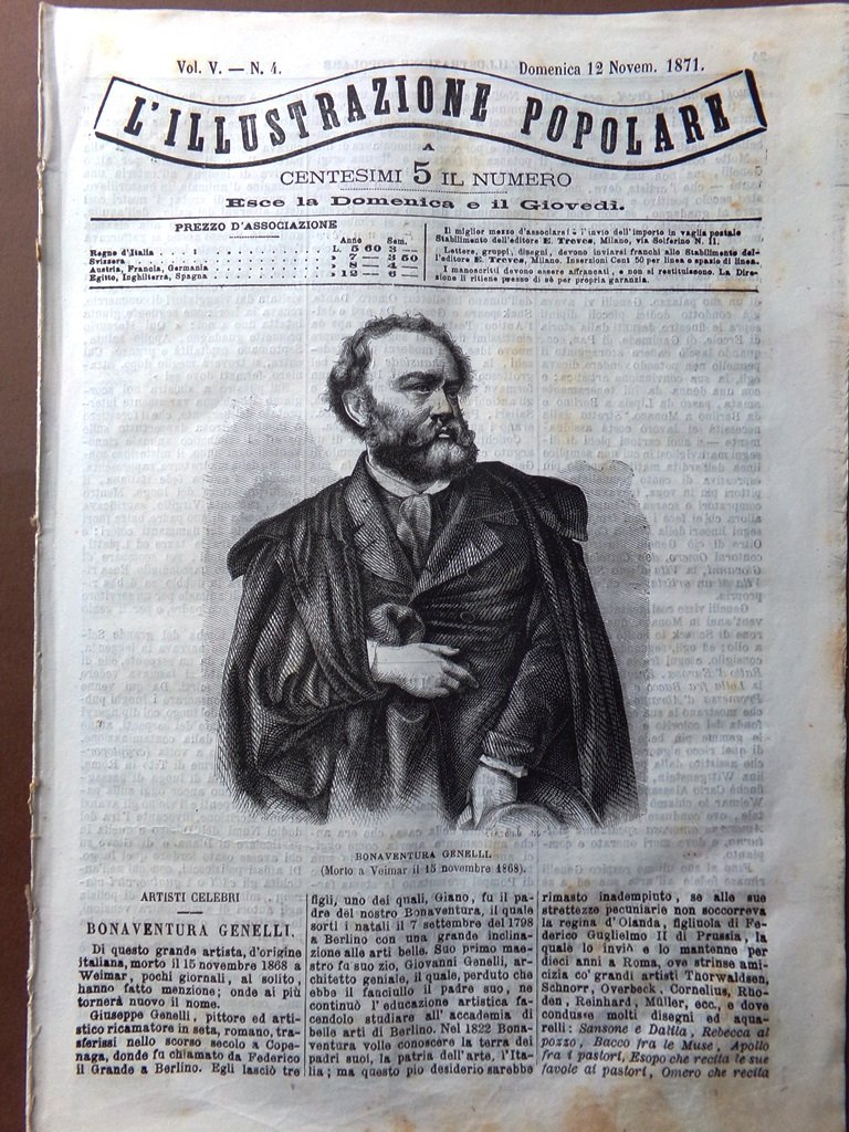 L'Illustrazione Popolare 12 Novembre 1871 Pompei Sepolcro Dante Ravenna Genelli