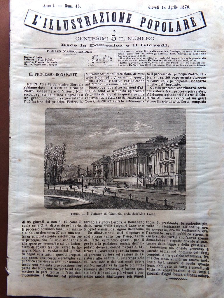 L'illustrazione Popolare 14 Aprile 1870 Processo Bonaparte Settimana Santa Roma