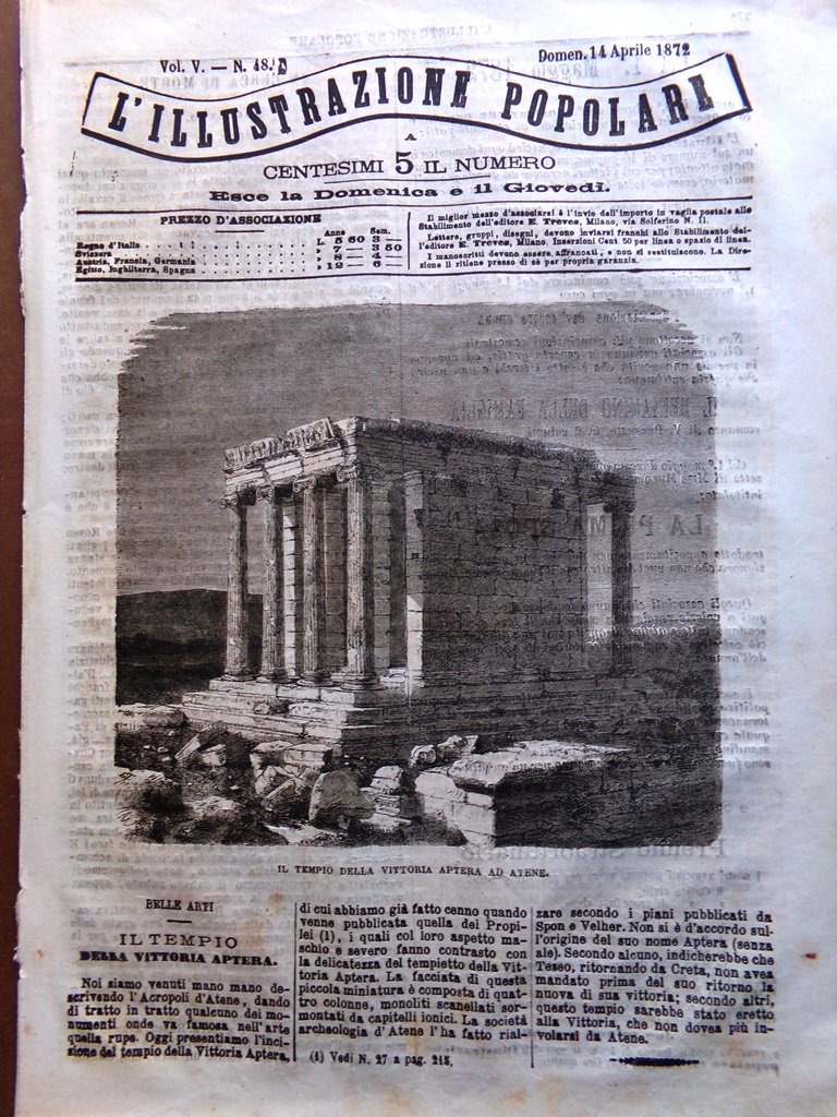 L'Illustrazione Popolare 14 Aprile 1872 Tempio Aptera Atene Persiani Avana …