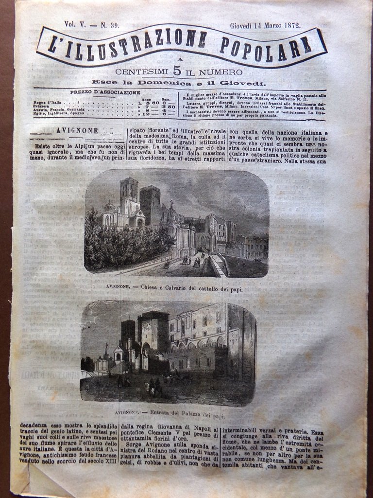 L'Illustrazione Popolare 14 Marzo 1872 Avignone Vittorio Emanuele II Agora …