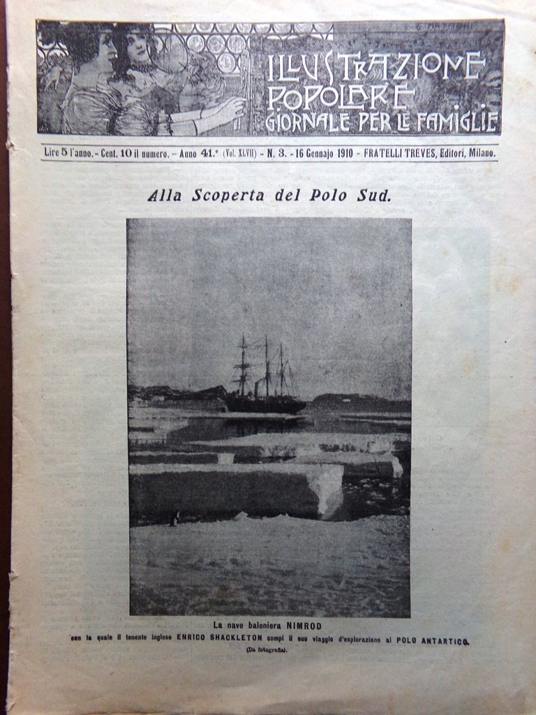 L'Illustrazione Popolare 16 Gennaio 1910 Polo Shackleton Delagrange Bordighera