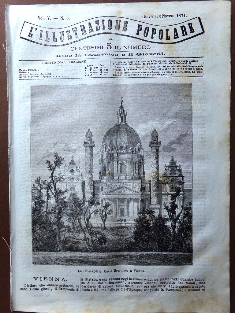 L'Illustrazione Popolare 16 Novembre 1871 Pompei Borromeo Vienna Peschiere Volga