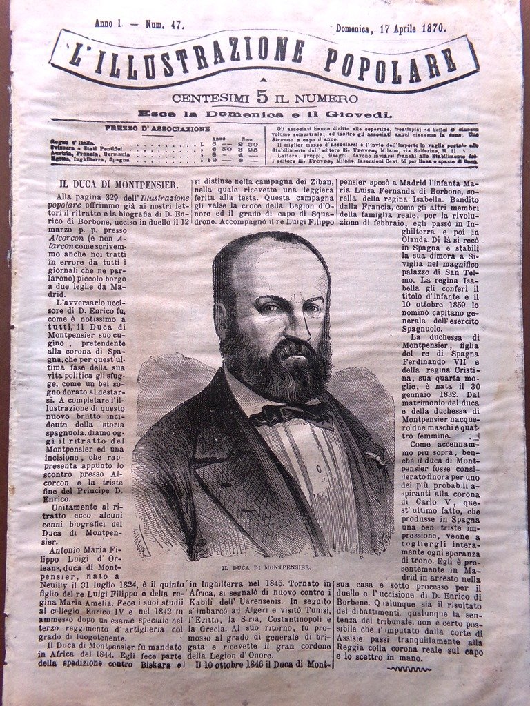 L'illustrazione Popolare 17 Aprile 1870 Duello di Alcorcon Cadice Pasqua …