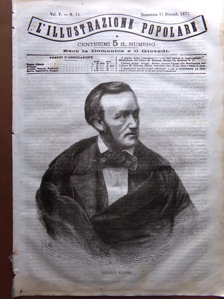 L'Illustrazione Popolare 17 Dicembre 1871 Cristoforo Colombo Pesto Wagner Cruz