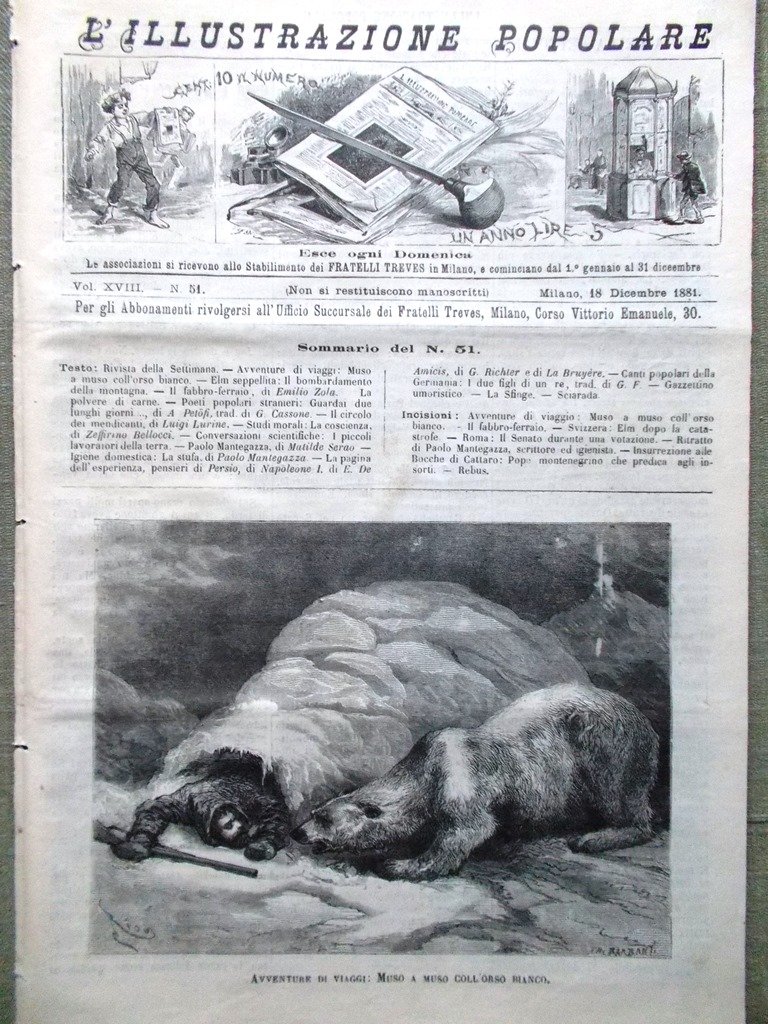 L'illustrazione Popolare 18 Dicembre 1881 Catastrofe Elm Mantegazza Cattaro Pope
