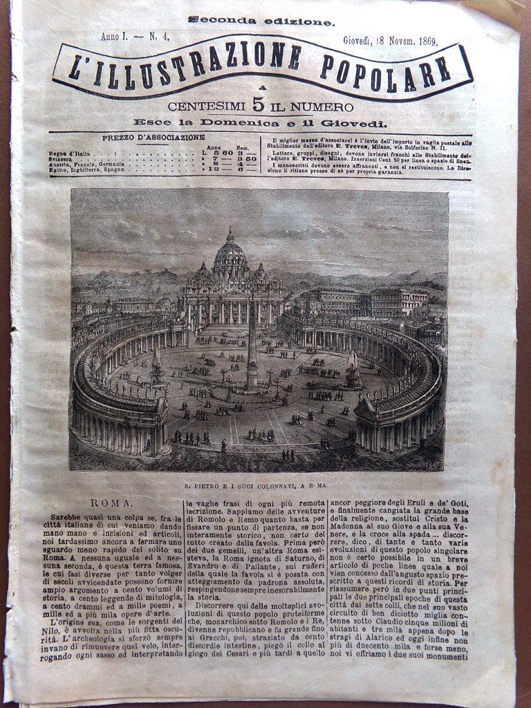 L'illustrazione Popolare 18 Novembre 1869 Stephenson Aquila Colosseo Roma Pietro