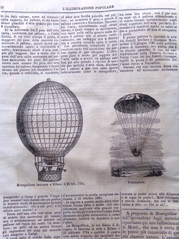 L'illustrazione Popolare 19 Dicembre 1869 Fratelli Montgolfier Scavi Foro Pompei
