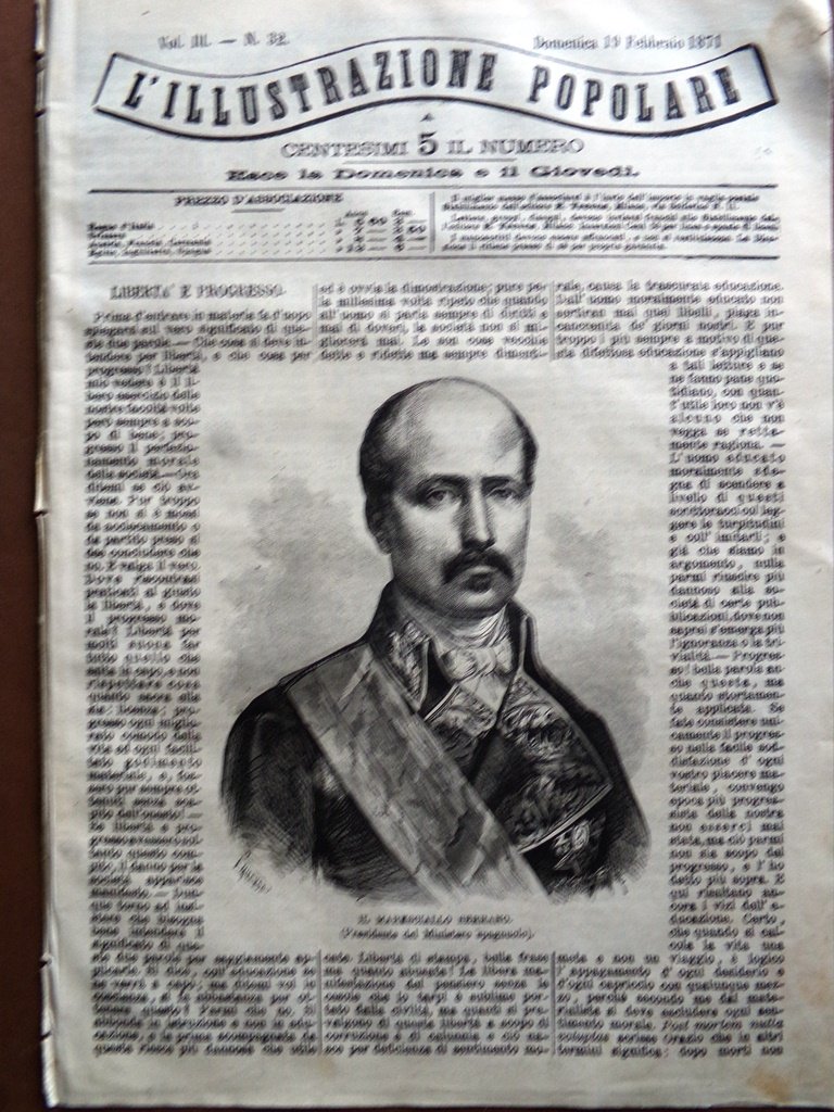 L'illustrazione Popolare 19 Febbraio 1871 Serrano San Marino Battaglia Mezieres