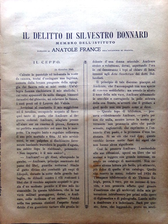 L'Illustrazione Popolare 1915 Speciale Anatole France Delitto Silvestro Bonnard