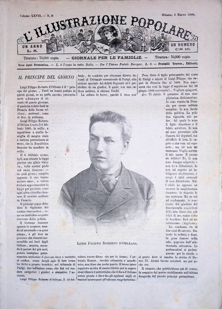 L'Illustrazione Popolare 2 Marzo 1890 Andrássy Orleans Anniversari Patriottici