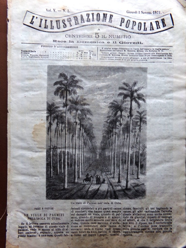 L'illustrazione Popolare 2 Novembre 1871 Isola Cuba Galleria del Frejus …