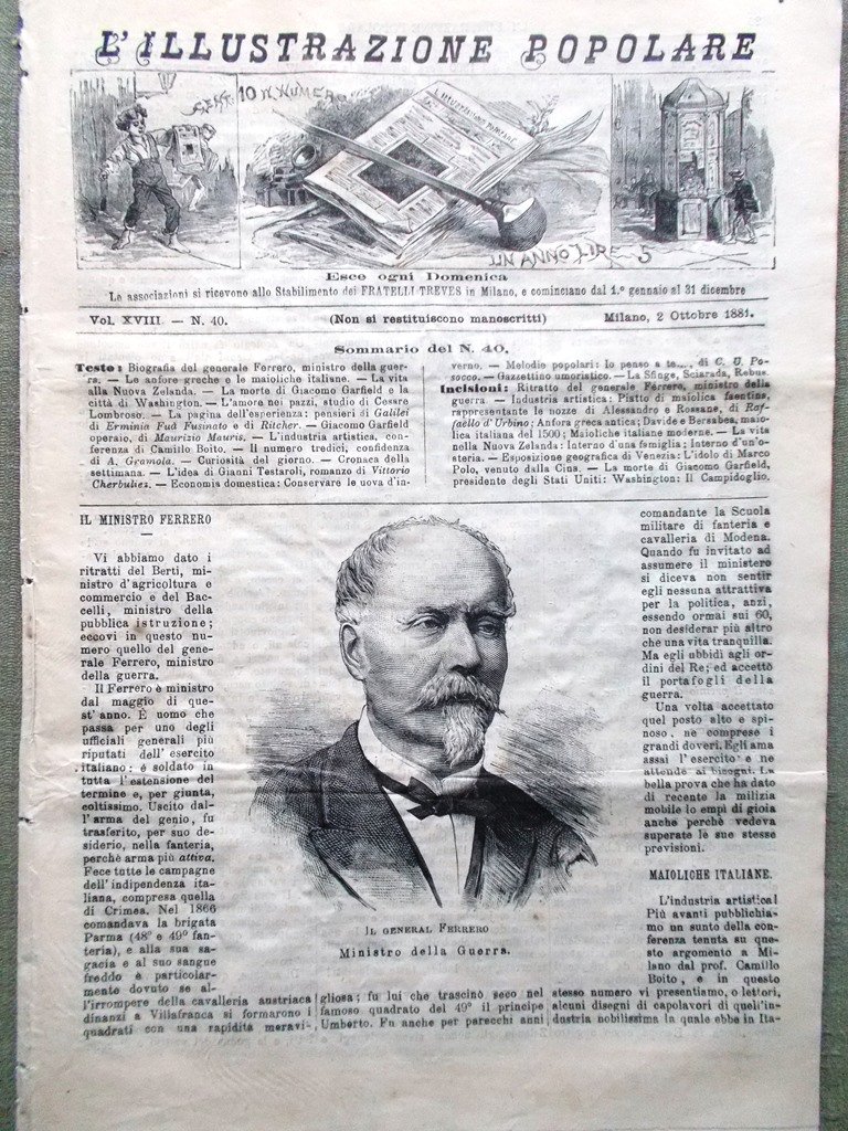 L'illustrazione Popolare 2 Ottobre 1881 Maioliche Nuova Zelanda Garfield Boito