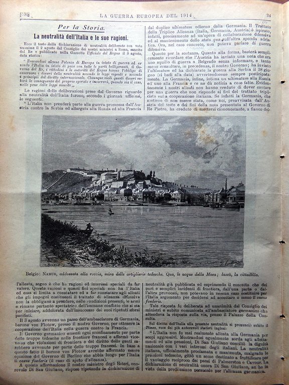 L'Illustrazione Popolare 20 Agosto 1914 WW1 Neutralità Italia Proclami Re …
